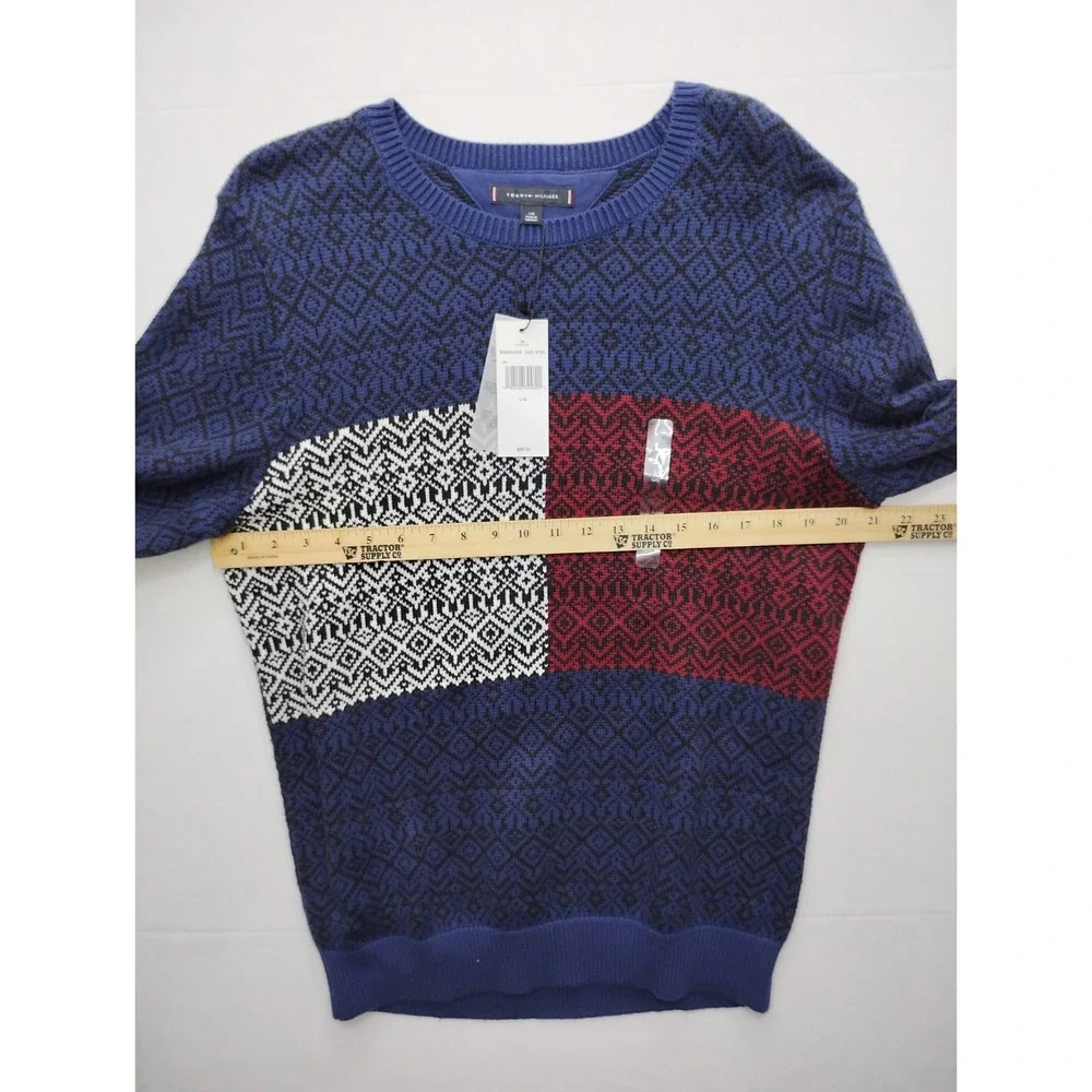 Tommy Hilfiger Knit Long Sweater Sweater Size Large Flag Aztec Print